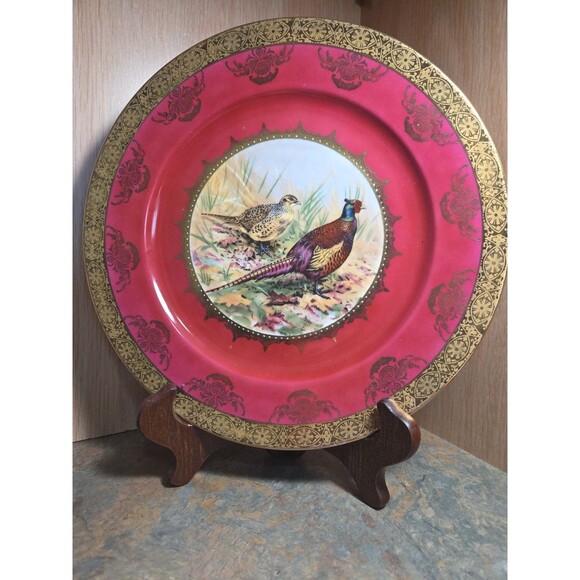 Schumann Other - Schumann Arzberg Bavaria Germany Pheasant Cabinet Plate Red with Gold Trim